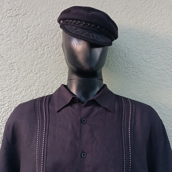 CUBAVERA MEN'S BLACK LINEN BLEND GUAYABERA SS BUTTON DOWN SHIRT - Picture 14 of 17